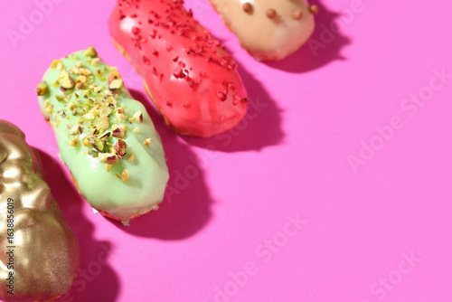 Delicious glazed eclairs on...