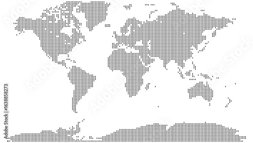 Halftone vertical square shape dotted world map is an excellent design material for abstract art. Rectangular vertical square shape dot maps texture creating a visually appealing global representation