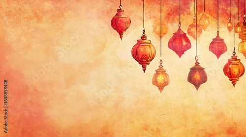 Colorful Lanterns in Warm Tones Illuminating a Cozy Background