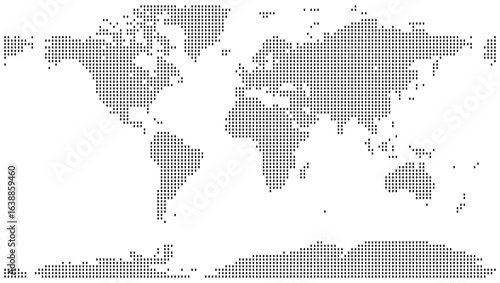 Vertical square shape dotted world map is an artistic take on cartography. Rectangular vertical square shape dot maps geometric pattern is a sophisticated design for any website background.