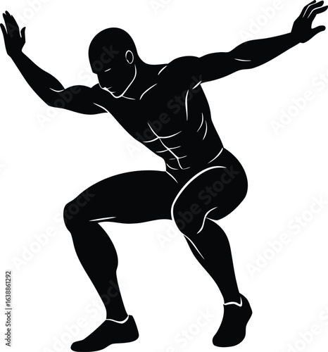 fitness man doing jump squats on white background.eps