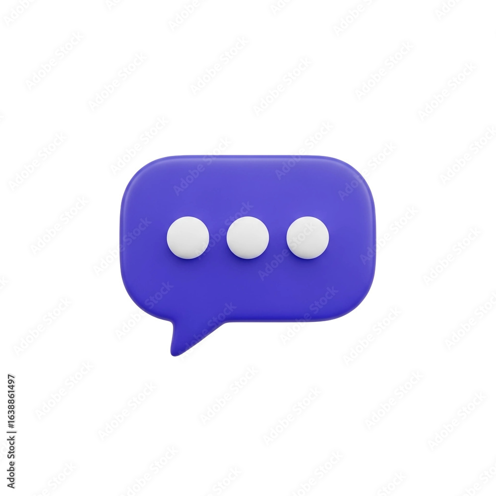 Fototapeta premium A vibrant purple 3D speech bubble with typing dots - modern digital communication concept
