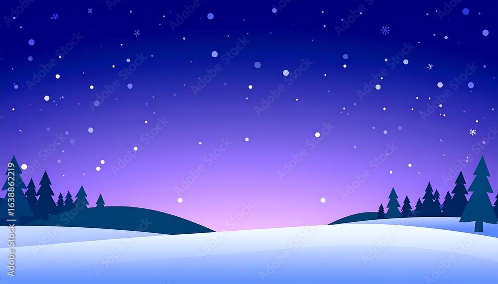 Fototapeta premium Winter landscape at night with snow and trees.