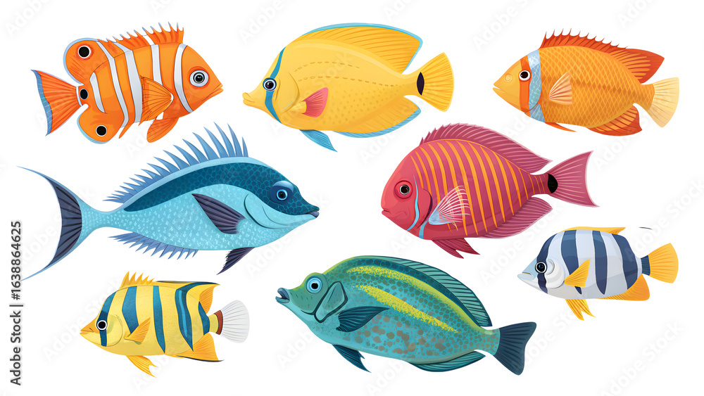 Naklejka premium Colorful tropical fish PNG banner isolated, perfect for aquatic designs.