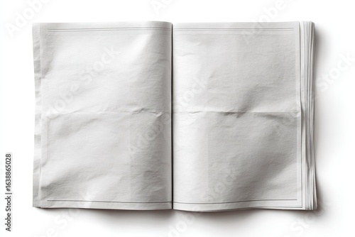 Open blank newspaper spread, top view