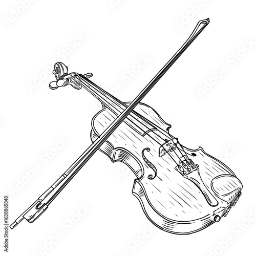 Hand-drawn violin and bow sketch illustration