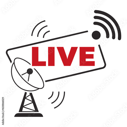 Live broadcast signal with satellite dish and wifi icon