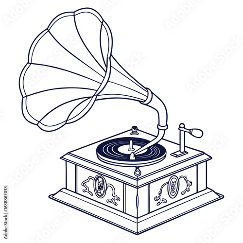 Vintage gramophone line art illustration