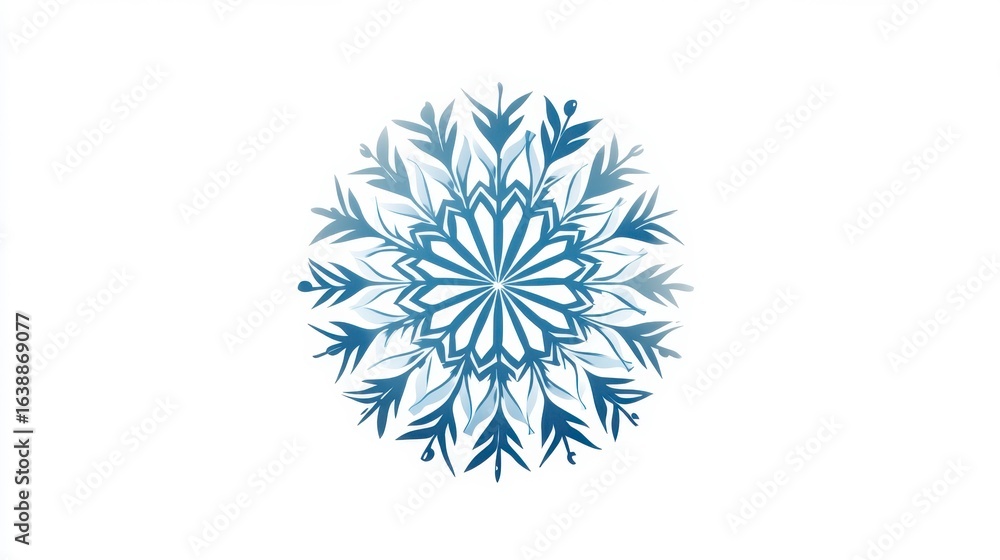Intricate Blue Snowflake Design with Elegant Leaf Patterns Intricate Blue Snowflake Design with Elegant Leaf Patterns