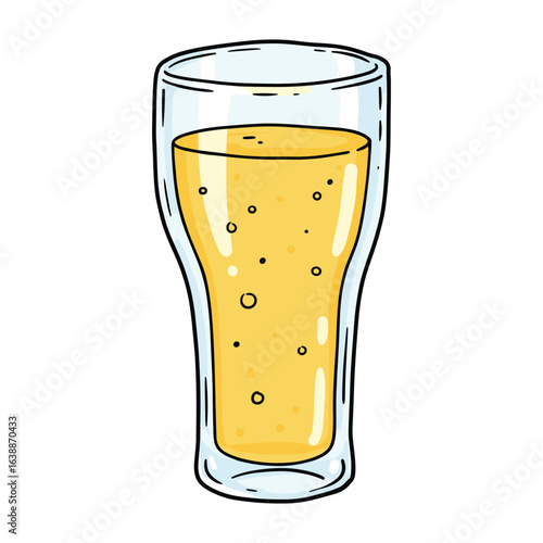 Cartoon style pint glass filled with refreshing beer and bubbles – stock vector flat illustration