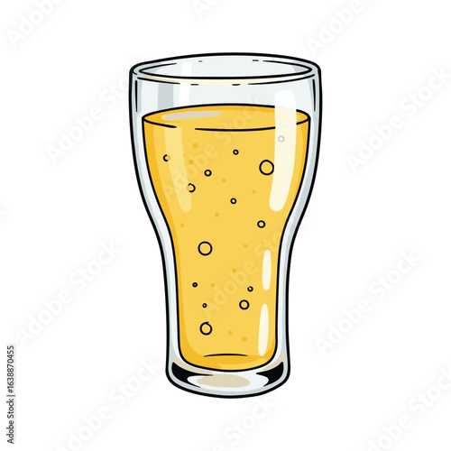 Illustrated glass of refreshing beer with bubbles – stock vector flat illustration