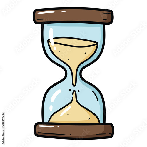 Cartoon style hourglass with flowing sand representing time management and patience – stock vector flat illustration