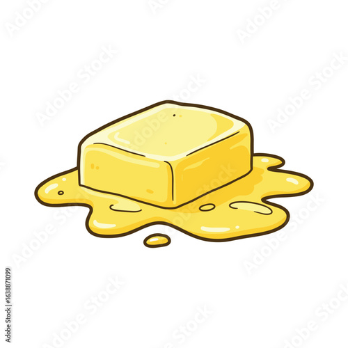 Melted butter illustration with yellow dripping square – stock vector flat illustration