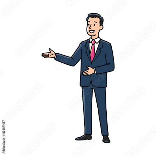 Young caucasian male cartoon in suit gesturing with smiling expression – stock vector flat illustration