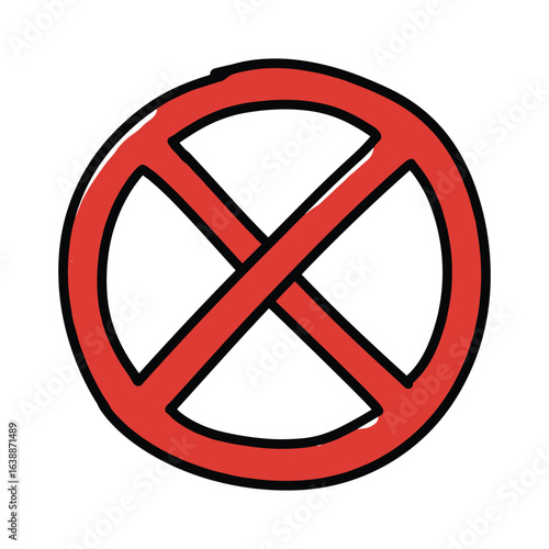 Red prohibition symbol with black x inside circular border – stock vector flat illustration