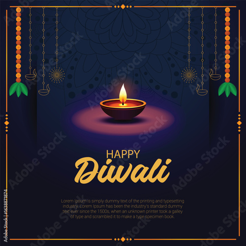 Happy Diwali Festive Celebration with Illuminated Diyas 