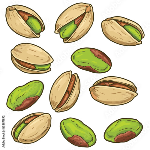 Realistic pistachios and pistachio nuts illustrations – stock vector flat illustration