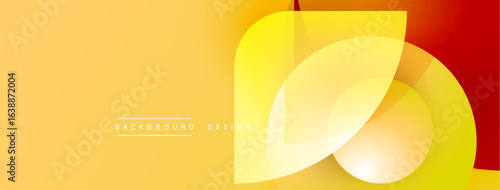 Bright yellow, orange gradient background. Overlapping translucent shapes create modern abstract design. Text reads background design.