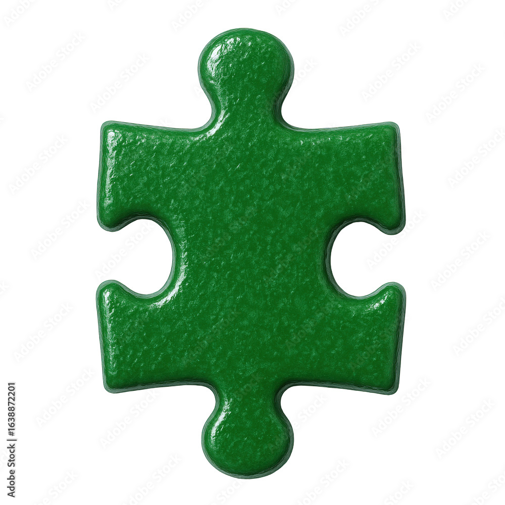Fototapeta premium Single Textured Green Puzzle Piece with Interlocking Tab and Blank Space for Text