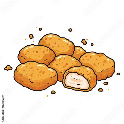 Crispy chicken nuggets : tasty fried snack – stock vector flat illustration