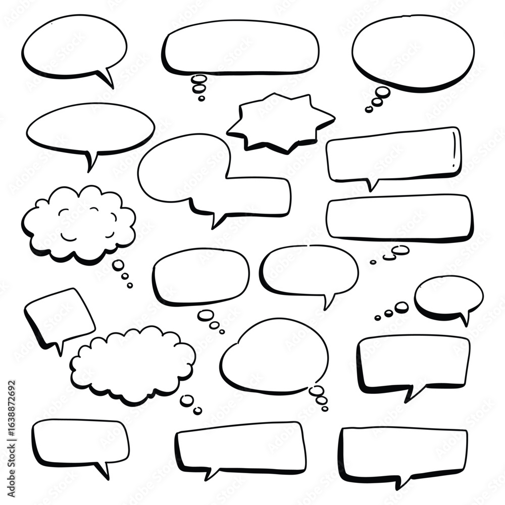 Obraz premium Collection of hand-drawn speech bubbles and thought clouds – stock vector flat illustration