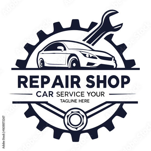 Car Repair Shop Logo with Wrench, Gear, and Bold Service Text
