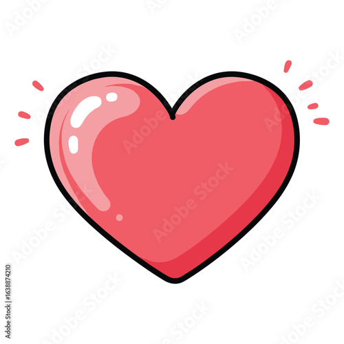 Cute shiny heart icon with pink glossy surface and cartoon style – stock vector flat illustration