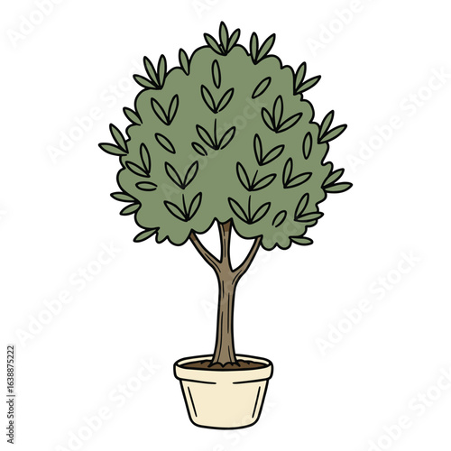 Potted cartoon tree with green leaves and beige pot – stock vector flat illustration