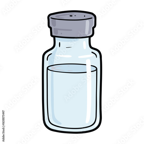 Cartoon syringe bottle with grey cap and clear liquid – stock vector flat illustration