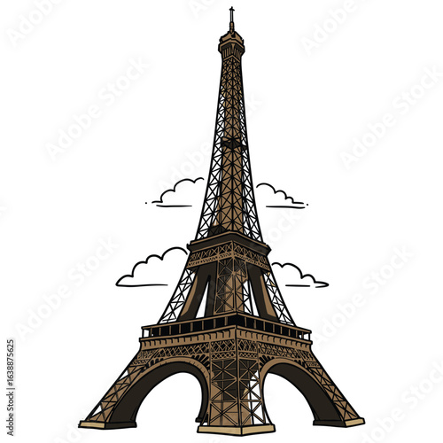 Eiffel tower illustration with clouds in background – stock vector flat illustration