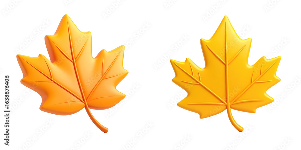 3D Plastic Style Autumn Maple Leaf Icon Isolated Against Transparent Background In Warm Yellow Orange Tones Representing Fall Season 3D Plastic Style Autumn Maple Leaf Icon Isolated Against Transparent Background In Warm Yellow Orange Tones Representing Fall Season