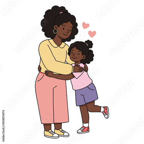African female adult hugging african female child with love and affection – stock vector flat illustration