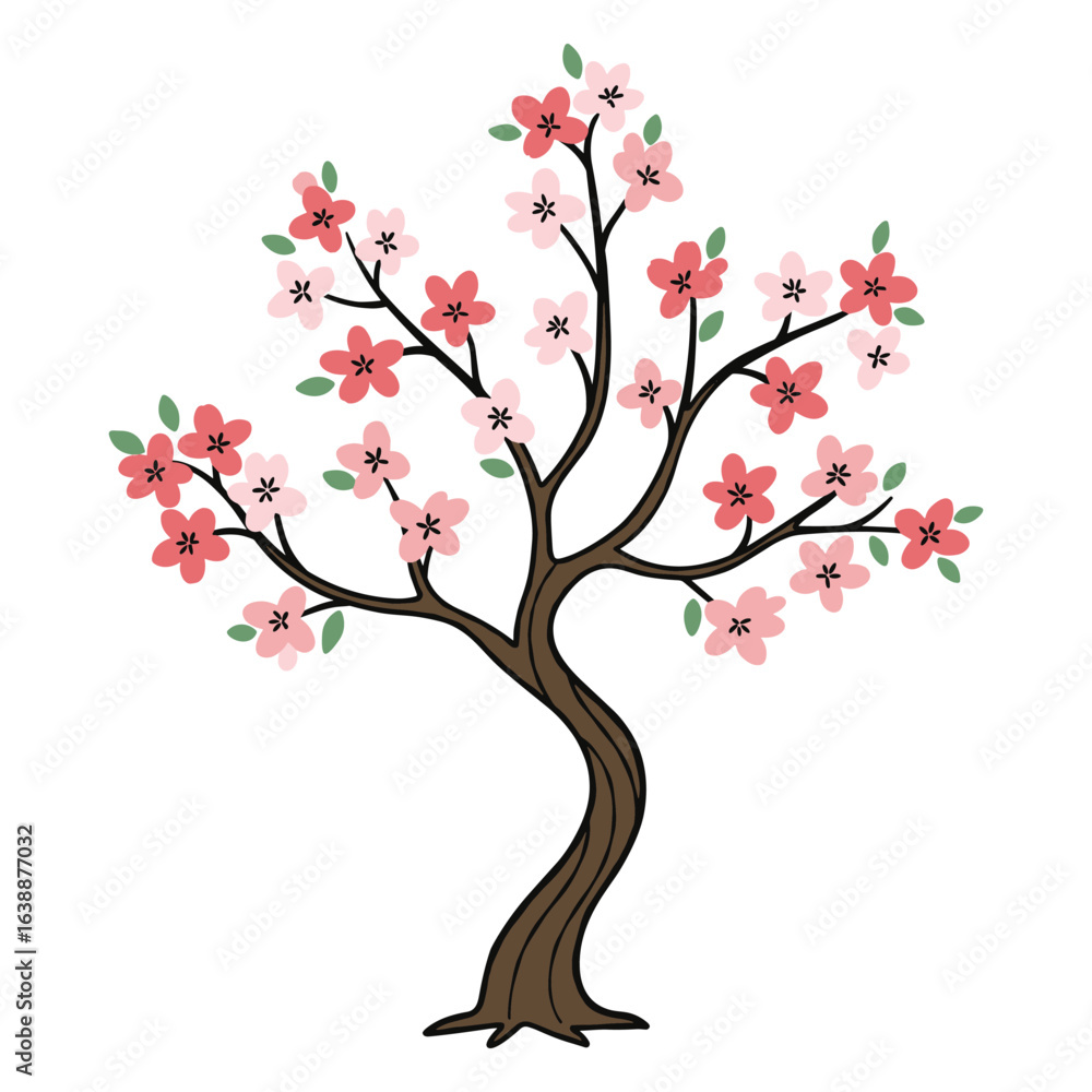 Fototapeta premium Blooming cherry blossom tree with pink flowers – stock vector flat illustration