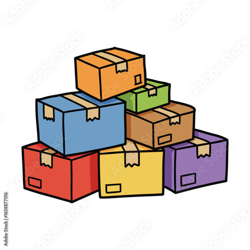 Colorful stacked cardboard boxes – stock vector flat illustration