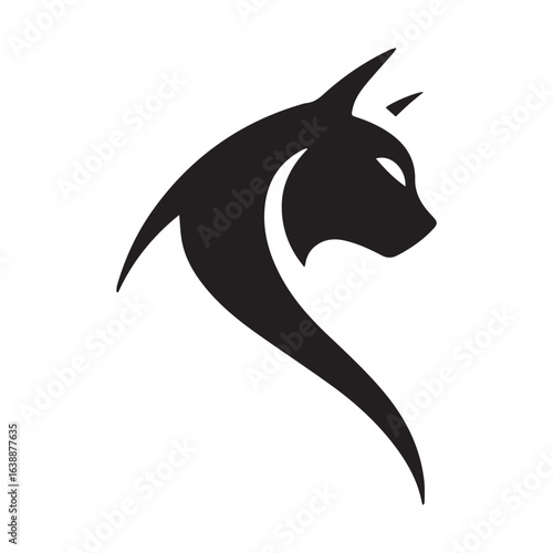 Stylized silhouette of a lynx head with sharp ears and a flowing neck in a minimalist design style
