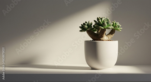 Succulent plant in white pot home decor indoor gardening minimal style sunlight