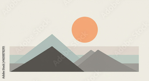 Minimalist mountain landscape with sun vector art illustration background design