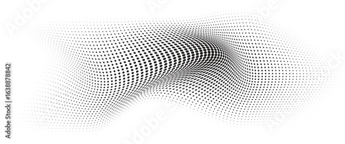 Flowing Wave Dot Halftone Pattern: Curve Gradient Shape on Transparent Background. Suitable for AI, Tech, Network, Digital, Science, and Technology Themes.