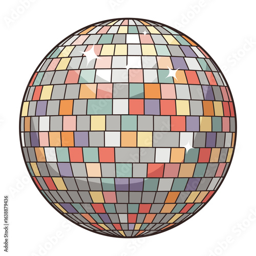 Colorful disco ball with sparkling reflective tiles – stock vector flat illustration