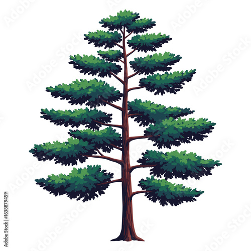 Lush evergreen tree with layered branches – stock vector flat illustration