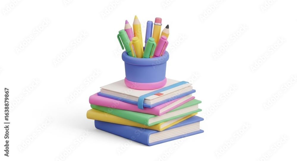 Fototapeta premium Cup of pencils on stacked books