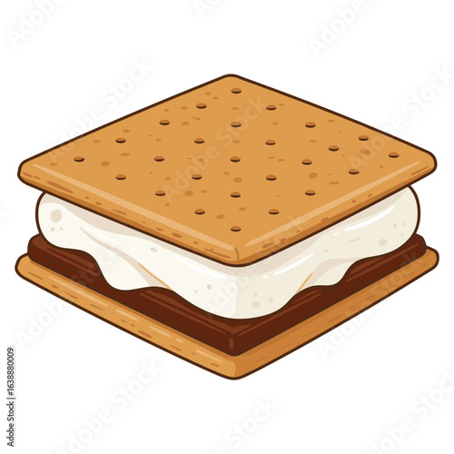 Classic s'more treat with graham crackers, melted chocolate, and marshmallow – stock vector flat illustration