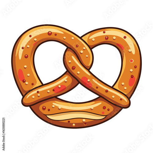 Cartoon pretzel with salt and golden brown crust – stock vector flat illustration