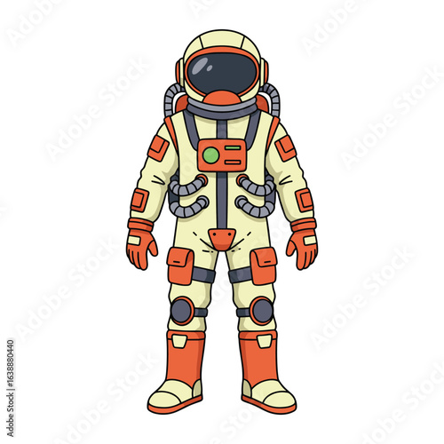 Cartoon space explorer in vibrant spacesuit – stock vector flat illustration