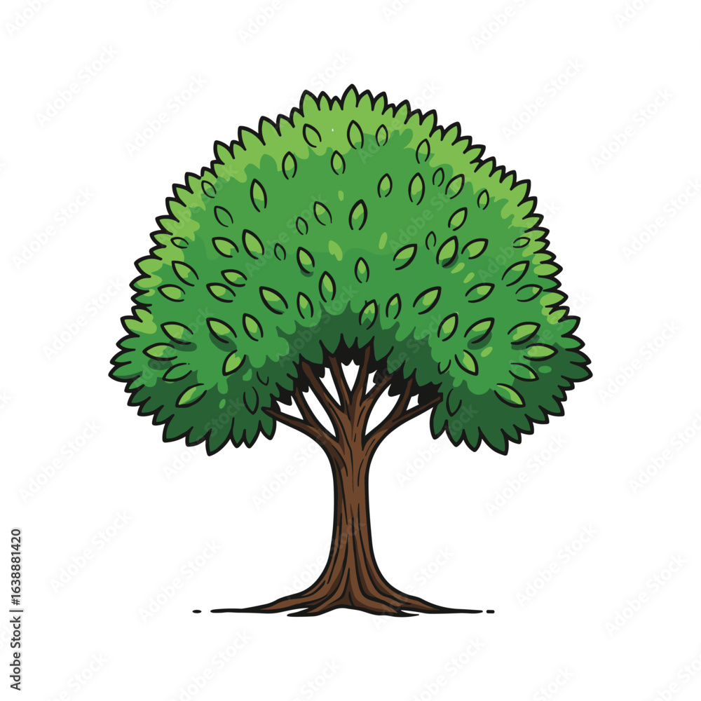 Naklejka premium Lush green tree with dense foliage and strong trunk – stock vector flat illustration