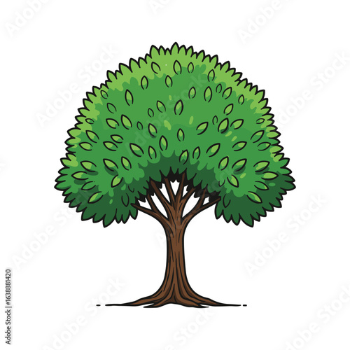 Lush green tree with dense foliage and strong trunk – stock vector flat illustration