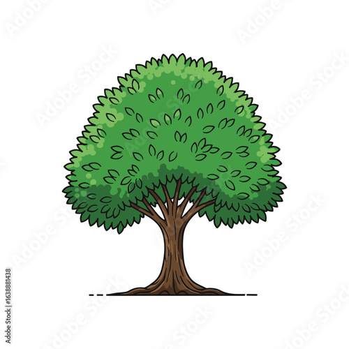 Lush green tree with dense foliage and strong trunk – stock vector flat illustration