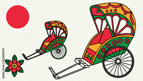 Rickshaw art bangladeshi traditional vehicle illustration colorful asian culture design transportation folk art
