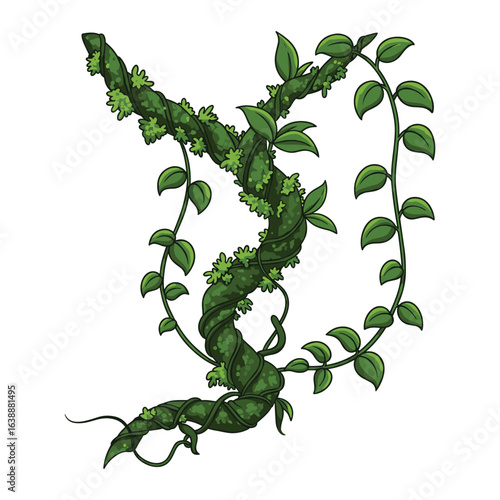 Green vines and leaves with mossy details – stock vector flat illustration