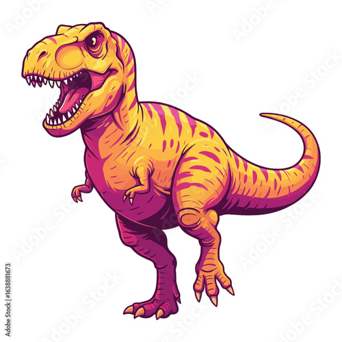 Colorful tyrannosaurus rex illustration roaring fiercely – stock vector flat illustration